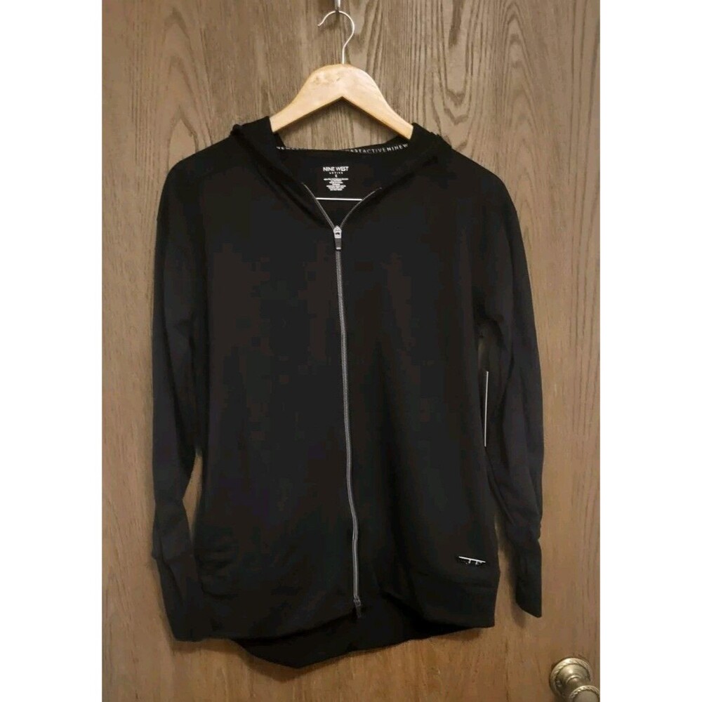 Nine West Active Womens Black Hoodie Full Zip Jacket Size Small